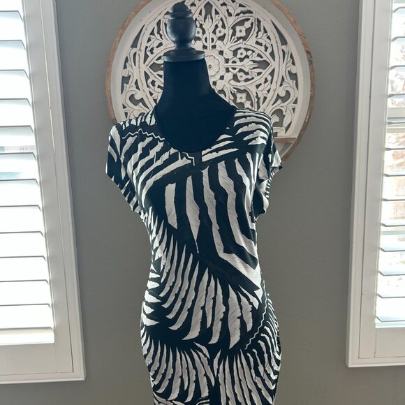 Just Cavalli Dress Fitted Bodycon Black & White Striped Midi Animal Pattern - Picture 3 of 11